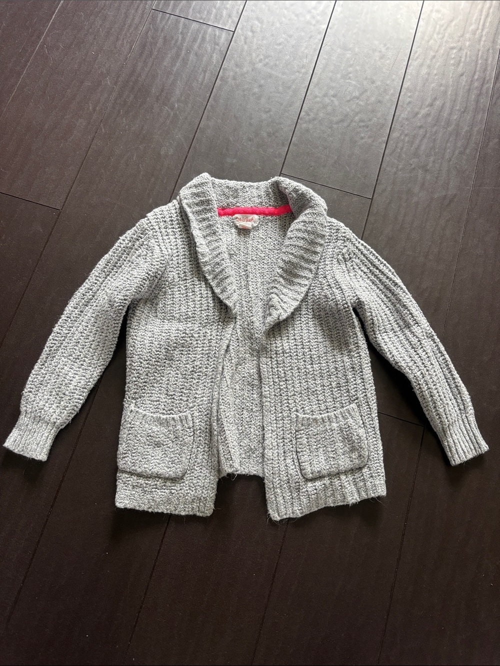 Cat & Jack Light Gray Shawl Collar Knit Cardigan with Pink Trim